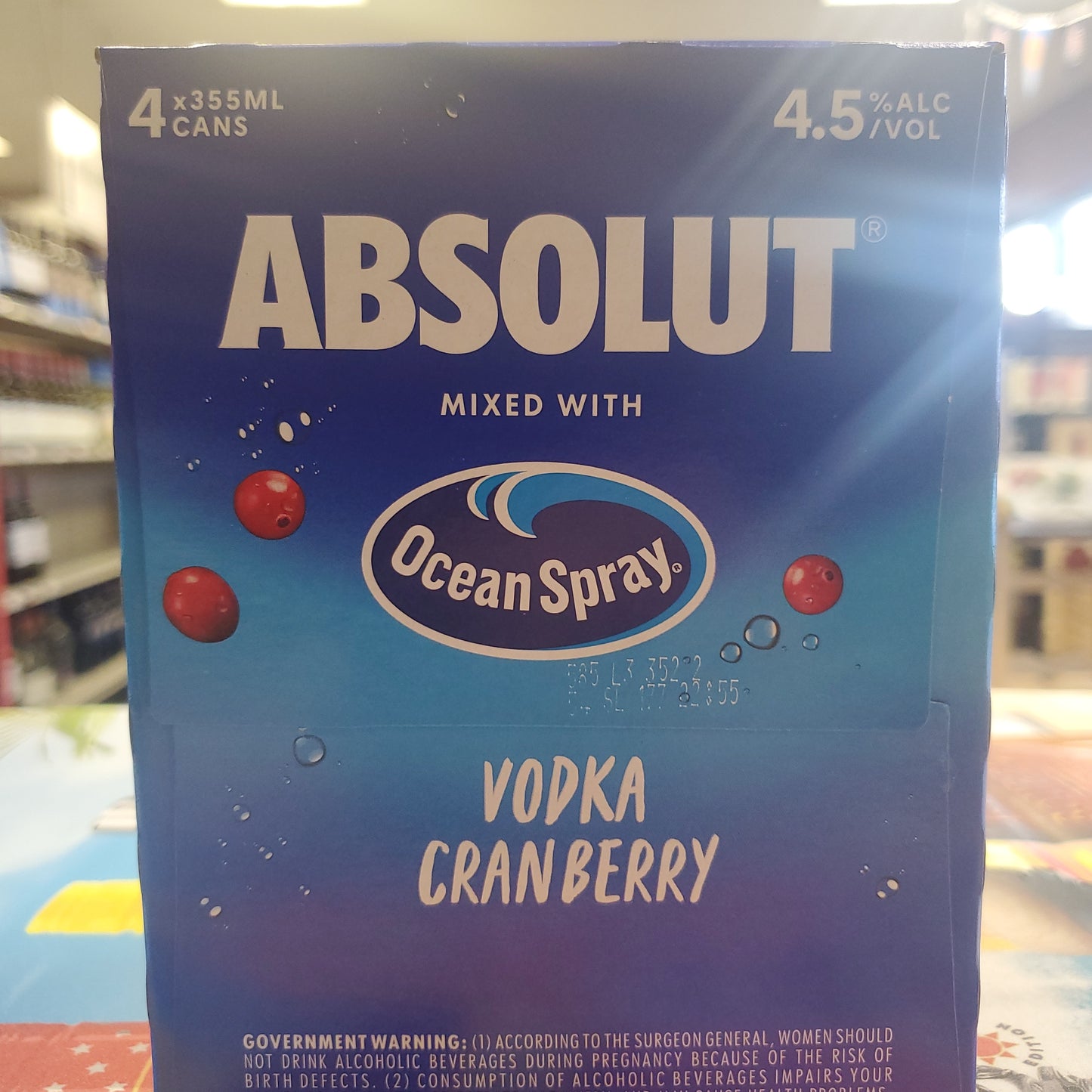 Absolute Vodka Cocktail Ocean Spray Cranberry 355ml 4pack