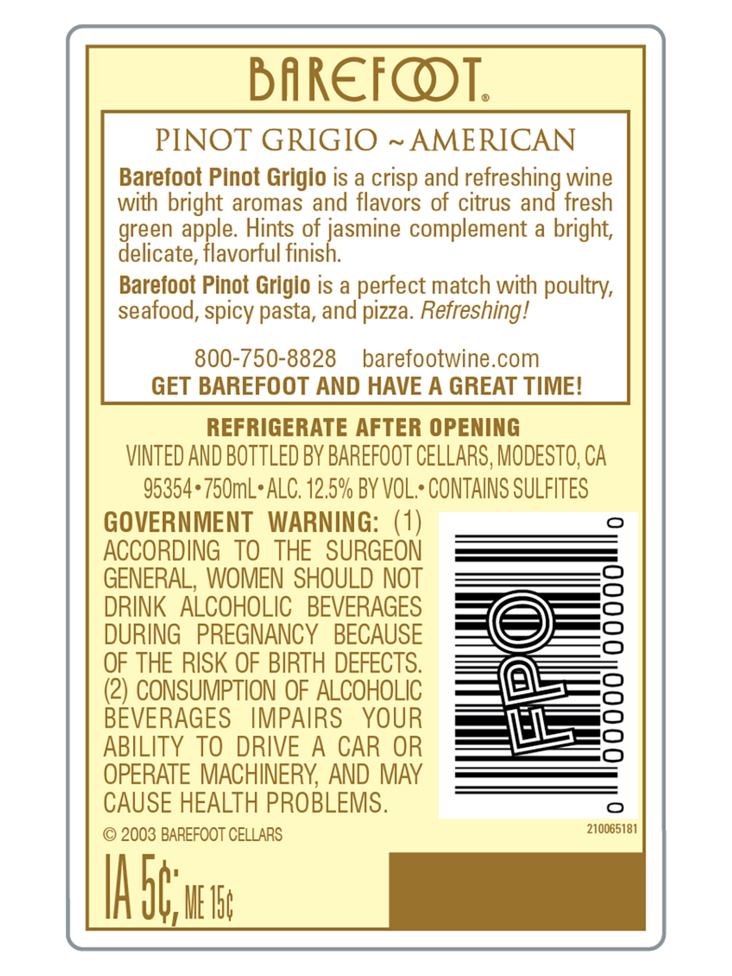 Barefoot Pinot Grigio 750ml